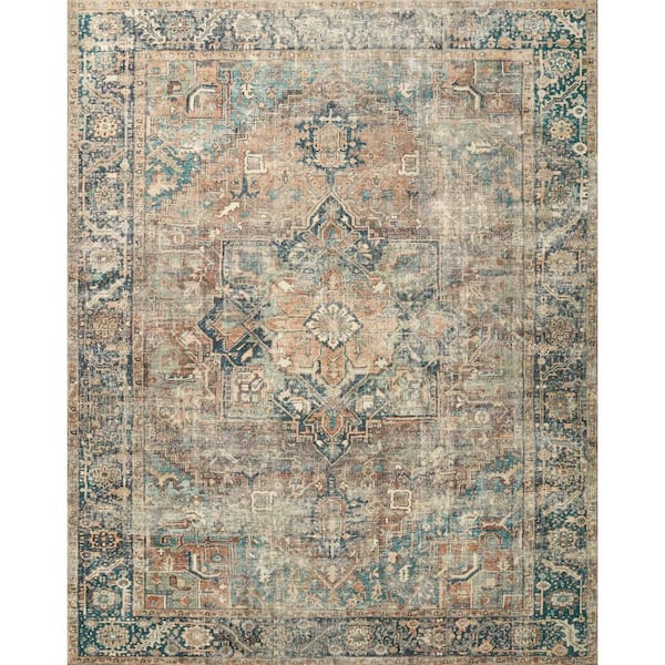 LOLOI II Margot Terracotta/Lagoon 2 ft. 6 in. x 7 ft. 6 in. Bohemian Vintage Printed Plush Runner Rug