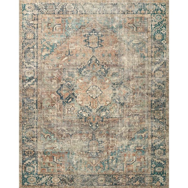 LOLOI II Margot Terracotta/Lagoon 7 ft. 6 in. x 9 ft. 6 in. Bohemian Vintage Printed Plush Area Rug