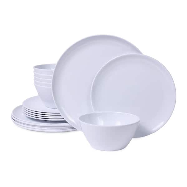 18-Piece Classic White Melamine Dinnerware Set with Dinner Plates Salad Plates and Bowls Service for 6