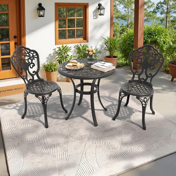 Orchid Black 3-Piece of Cast Aluminum Outdoor Patio Dining Set with 26.77 in. Round Table and Armless Chairs