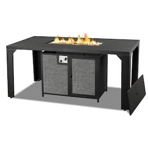 Outdoor Fire Pit Dining Table 62.5 in. Aluminum Rectangular Propane Dining Patio Table with Firepit