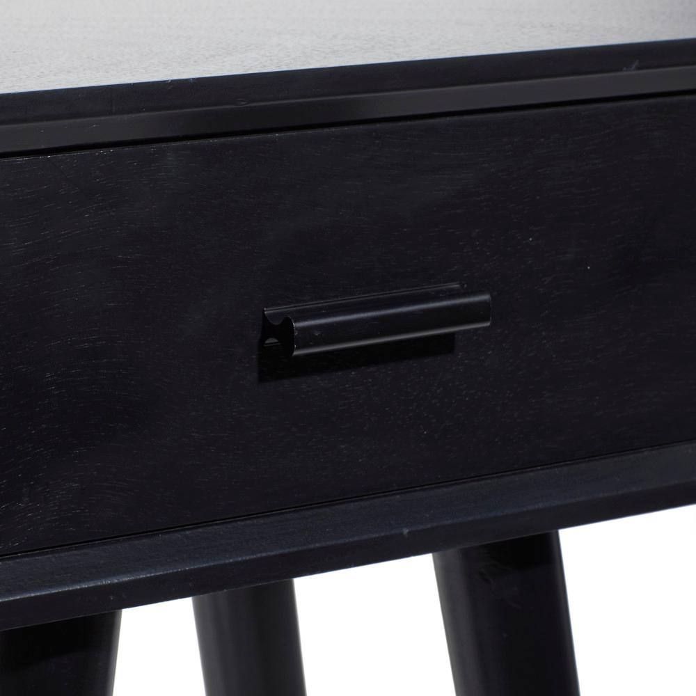 Modern Matte Black 16" Solid Wood Accent Table with Storage