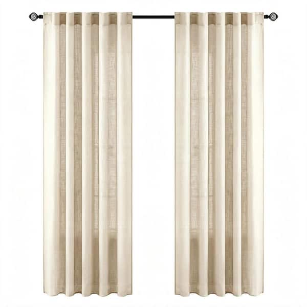 Light Taupe 52 in. W x 84 in. L Back Tab Window Drapes Linen Semi-Sheer Light Filtering Curtain (Set of 2)