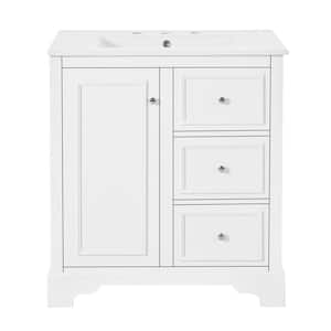 30 in. W Single Sink Bath Vanity in White with White Ceramic Top, 3-Drawers and Adjustable Shelf Unassembled