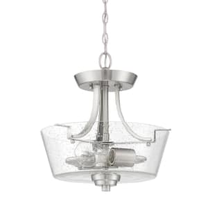 Grace 13 in. 2-Light Brushed Polished Nickel Convertible Semi-Flush Mount with Seeded Glass Shade and No Bulbs Included
