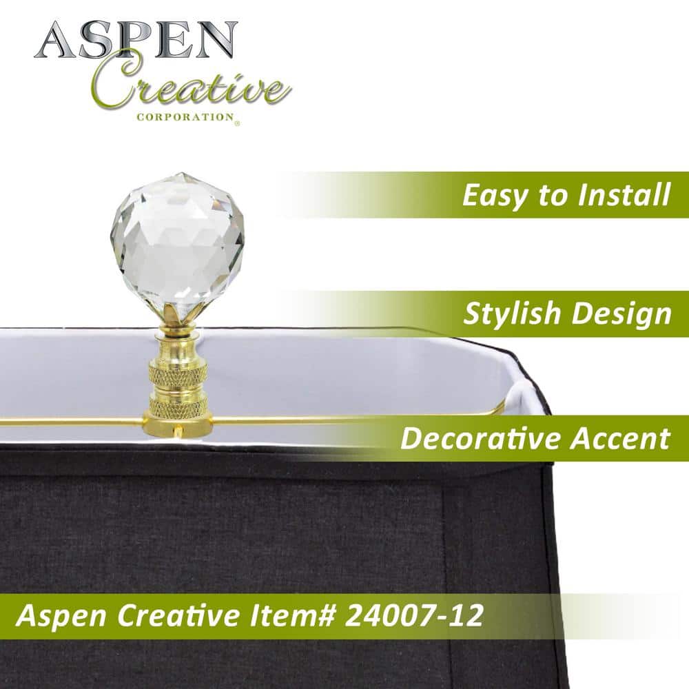 Clear Faceted Crystal Lamp Finials with Brass Finish, 2-Pack