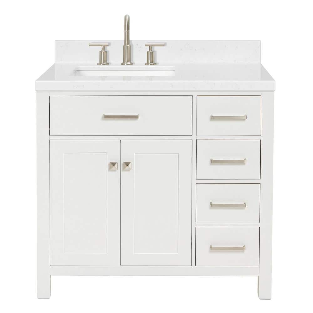 White Quartz Top Freestanding Single Sink Vanity, 36.25"