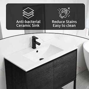 36 in. W x 18 in. D x 33 in. H Single Sink Freestanding Bath Vanity in Black with White Ceramic Top with Outlet