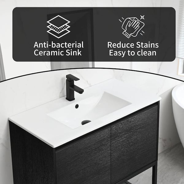 36 in. W x 18 in. D x 33 in. H Single Sink Freestanding Bath Vanity Cabinet in Black with White Ceramic Top