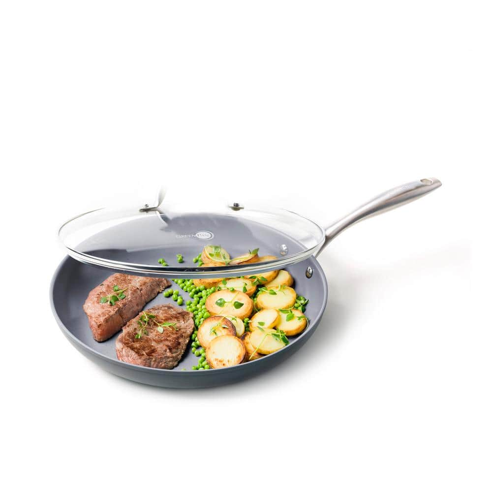GreenPan Lima 12" Gray Aluminum Ceramic Nonstick Fry Pan with Lid