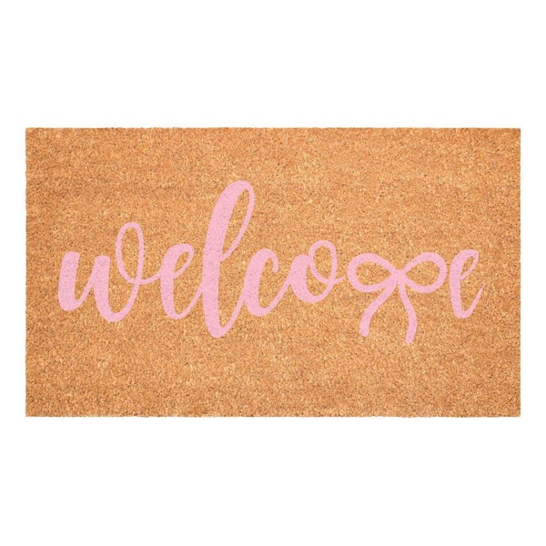 Pink Welcome Bow Doormat, 17" x 29"