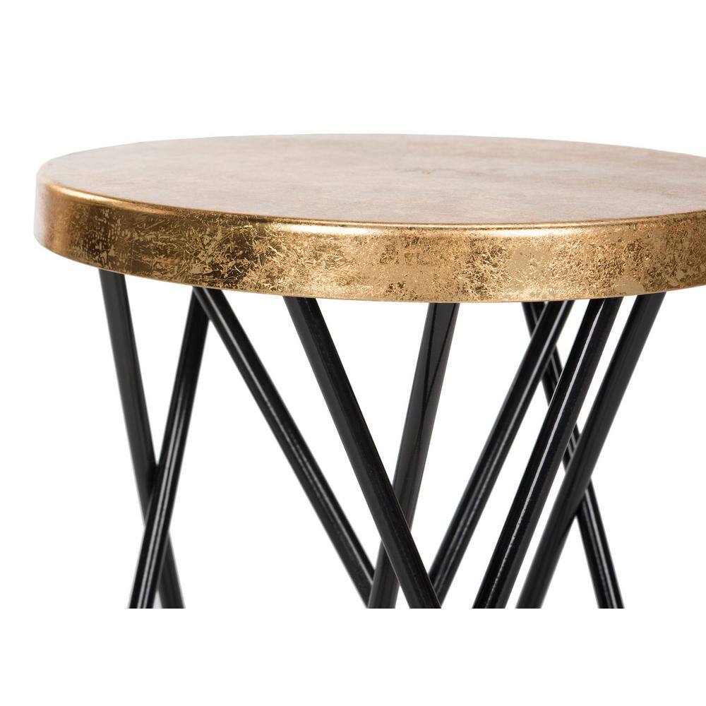 Navy and Gold Metal Backless Counter Stool with Hairpin Legs