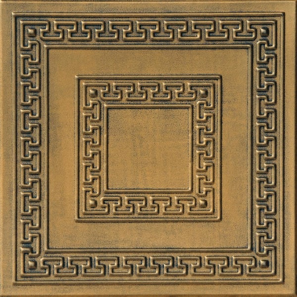 A La Maison Ceilings Greek Key Antique Gold 1.6 ft. x 1.6 ft. Decorative Foam Glue Up Ceiling Tile (21.6 sq. ft./case)