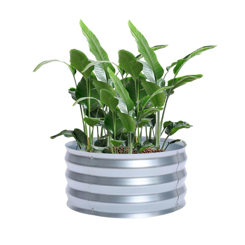 24.25" Silver Galvanized Metal Round Raised Garden Bed Planter