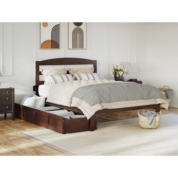 AFI Warren 53-1/2 in. W Walnut Full Solid Wood Frame with 2-Drawers and Attachable USB Device Charger Platform Bed