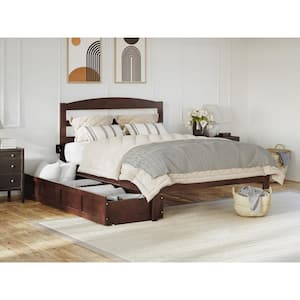 Warren 53-1/2 in. W Walnut Full Solid Wood Frame with 2-Drawers and Attachable USB Device Charger Platform Bed