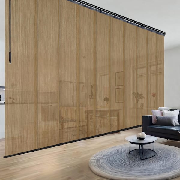 EMOH Wood 120 in. - 218 in. W x 116 in. L Adjustable 10-Panel Black Double Rail Panel Track with 23.5 in. Slates