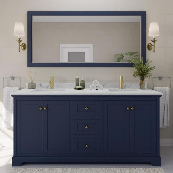 Avery 72 in. W x 22 in. D x 35 in. H Double Bath Vanity in Dark Blue with Giotto Quartz Top