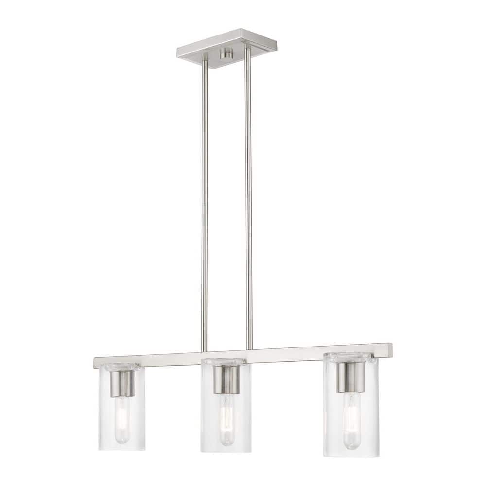 Clarion Brushed Nickel 3-Light Linear Chandelier with Clear Glass