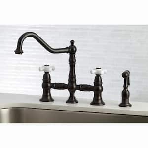 Restoration 2-Handle Bridge Kitchen Faucet with Side Sprayer in Oil Rubbed Bronze