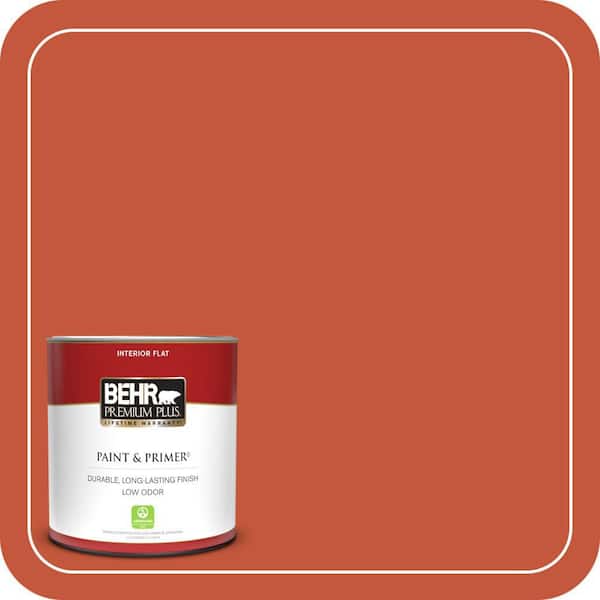 BEHR PREMIUM PLUS 1 qt. #BIC-31 Fire Coral Flat Low Odor Interior Paint & Primer