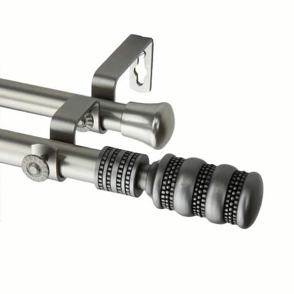 Rod Desyne 66 in. - 120 in. Telescoping Double Curtain Rod Kit in Satin Nickel with Dollop Finial