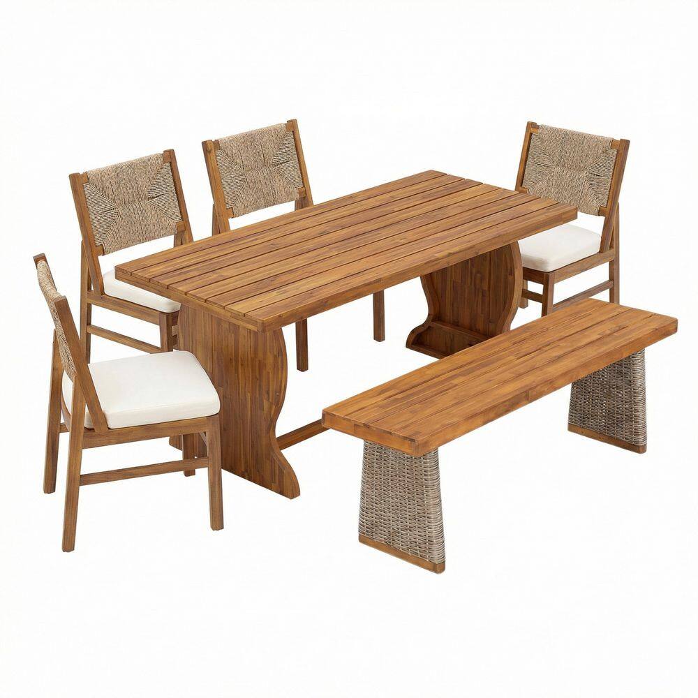 Addy 6-Piece Rectangle Beige Solid Wood Top Dining Table Set Seats 6