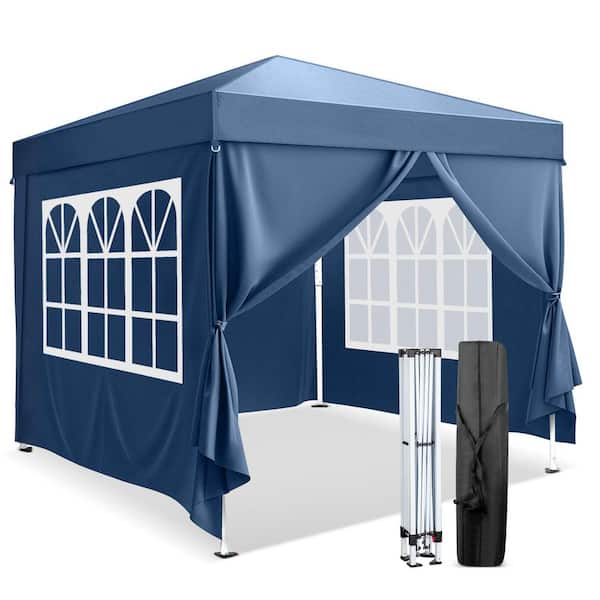 10 ft. x 10 ft. Pop Up Canopy Tent with Sidewalls, 2 Doors 2 Windows, Blue