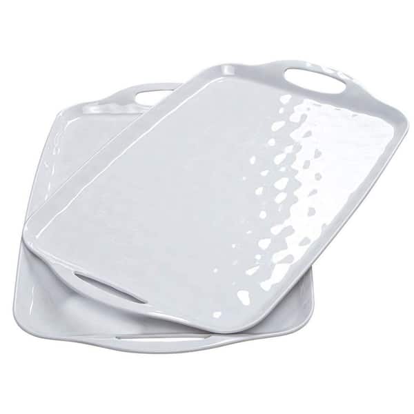 2-Pack 17 in. x 12 in. Rectangular White Melamine Serving Platters with Handles for Party, Serving Trays for Food