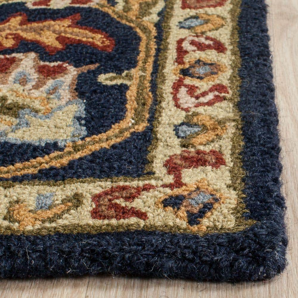 Handmade Navy Tufted Wool Runner Rug 27" x 8"