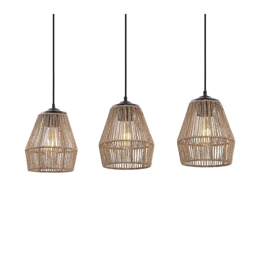 Ibiza Island 30" 3-Light Seagrass and Metal Pendant