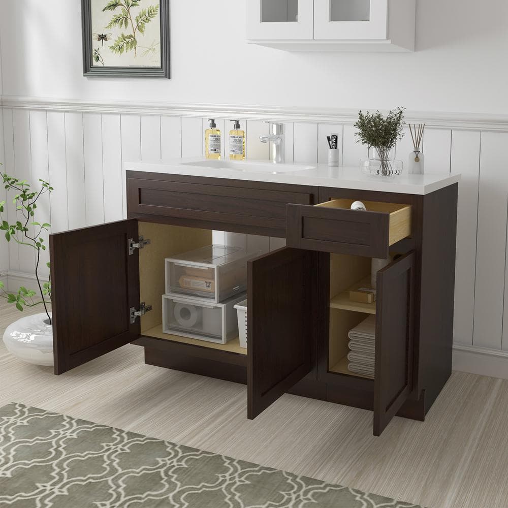 48 in Medium Brown Plywood Freestanding Bath Vanity Cabinet