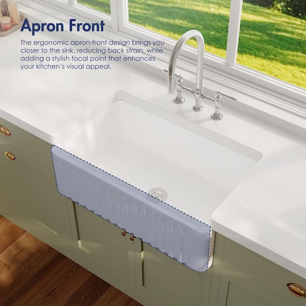 Brooklyn 30 in. x 18 in. Single Bowl Farmhouse Apron Kitchen Sink with Bottom Grids and Strainer in White Ceramic