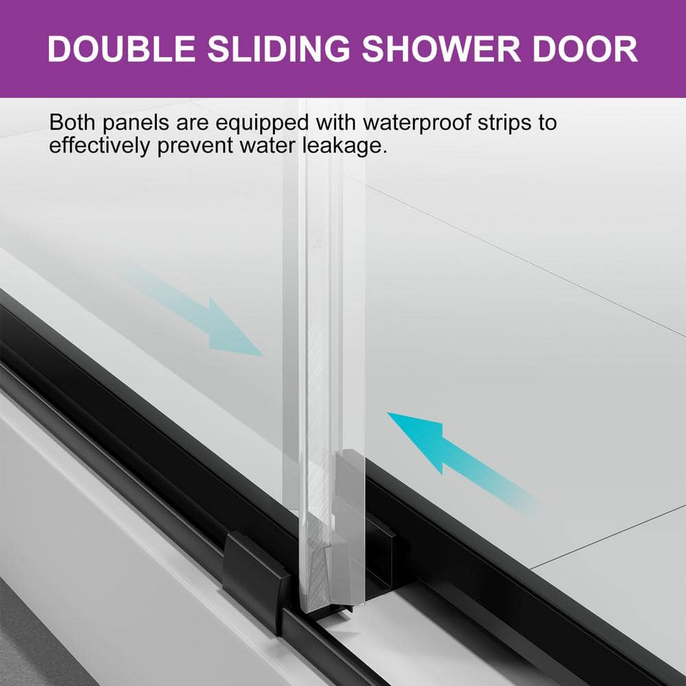 Oceanus 59" Matte Black Frameless Sliding Shower Door with Clear Glass
