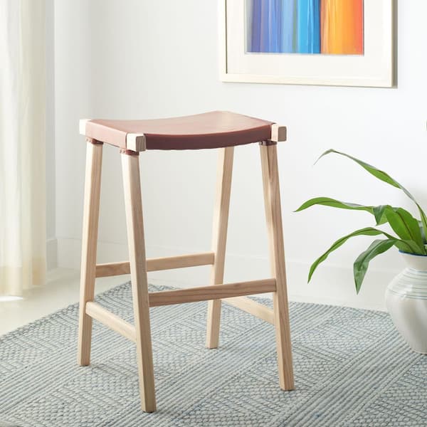 SAFAVIEH Aariz Cognac Leather Bar Stool