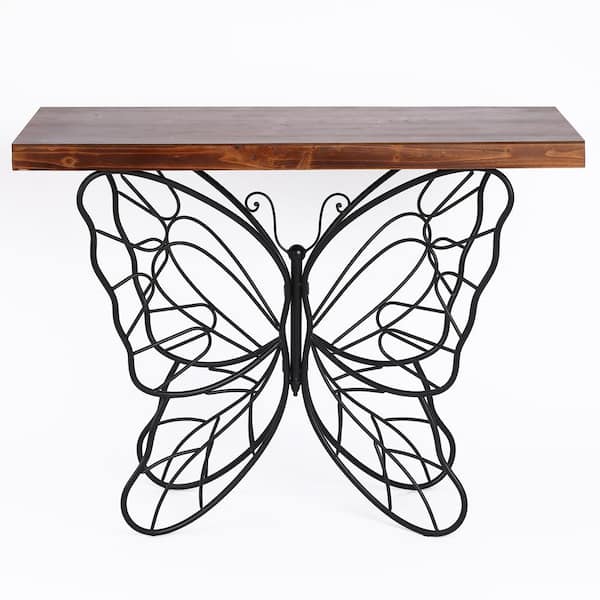 LuxenHome 40.6 in. Butterfly Natural Entryway and Sofa Accent Table