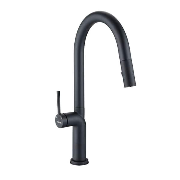 Aurora Decor ABAD Single-Handle Desk mount Gooseneck Pull Down Sprayer Kitchen sink Faucet with pull down sprayer in Matte Black