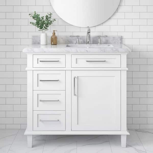 Sonoma 36 in. Single Sink Freestanding White Bath Vanity with Carrara Marble Top (Assembled)