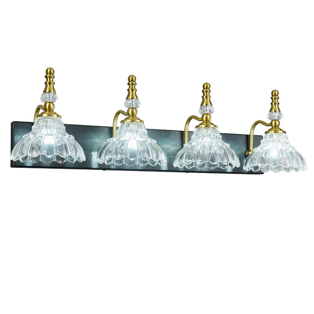 30.71in 4-Light Black Gold with Flower Glass Shade Vanity Lights Suitable for Bathroom price history on PriceWatchPro