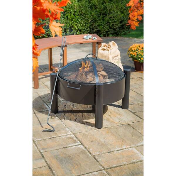 PLOW u0026 HEARTH Round 29 in. x 22 in. Outdoor Black Metal Wood-Burning Fire  Pit with Legs and Domed Spark Guard 47M3492 - The Home Depot