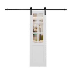 24 in. x 80 in. 6 Lite Tempered Clear Glass White Primed MDF Sliding Barn Door with Hardware Kit
