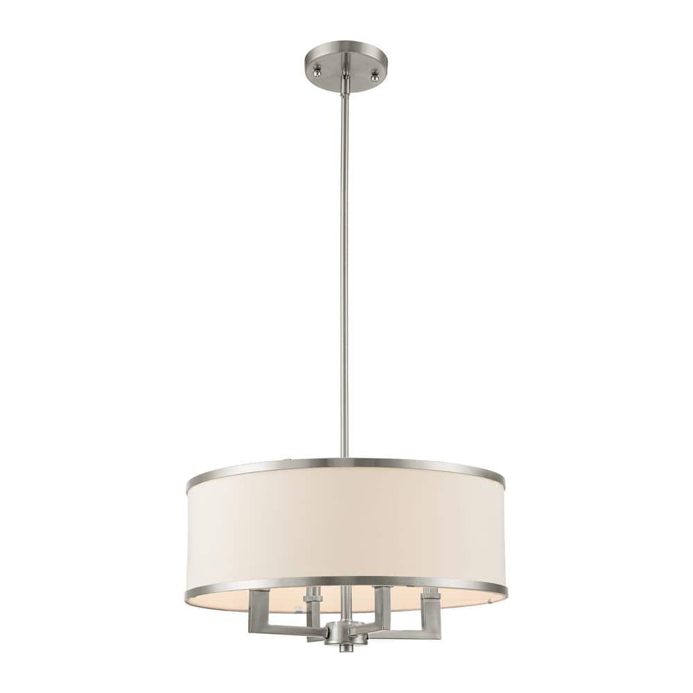 Elegant Brushed Nickel 4-Light Chandelier with Off-White Drum Shade