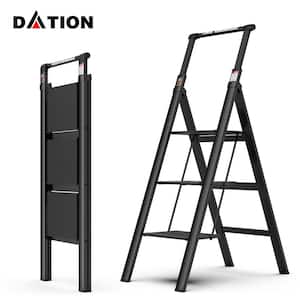 3 Steps Aluminum Stool Ladders, Retractable Handgrip Folding Step Stool with Anti-Slip Wide Pedal, 300lbs