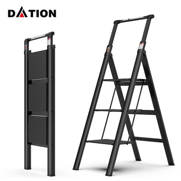Tatayosi 3 Steps Aluminum Stool Ladders, Retractable Handgrip Folding Step Stool with Anti-Slip Wide Pedal, 300lbs