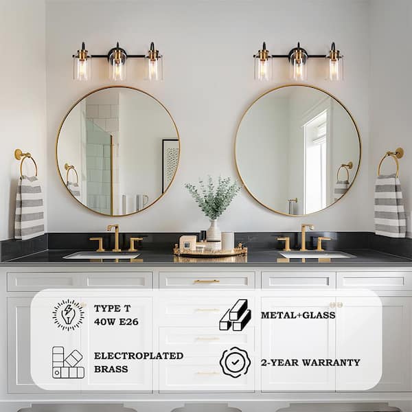 Zevni 21 in. 3-Light Black Bathroom Vanity Light Modern Zevni 21 in. 3-Light Black Bathroom Vanity Light Modern