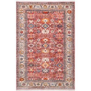 Betty Floral Fringe Area Rug Red 3' ft. x 5' ft. Accent Rug