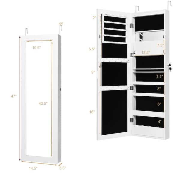 Costway Wall Door Mounted Mirror Jewelry Box Cabinet Lockable Armoire  Organizer with LED Light HW59439 - The Home Depot