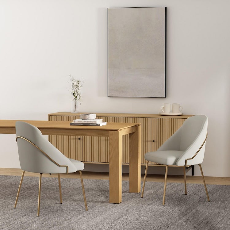 Manhattan Comfort Gracie Modern Stone and Gold Faux Leather Upholstered Dining Side Chair with Stainless Steel Legs (Set of 2)