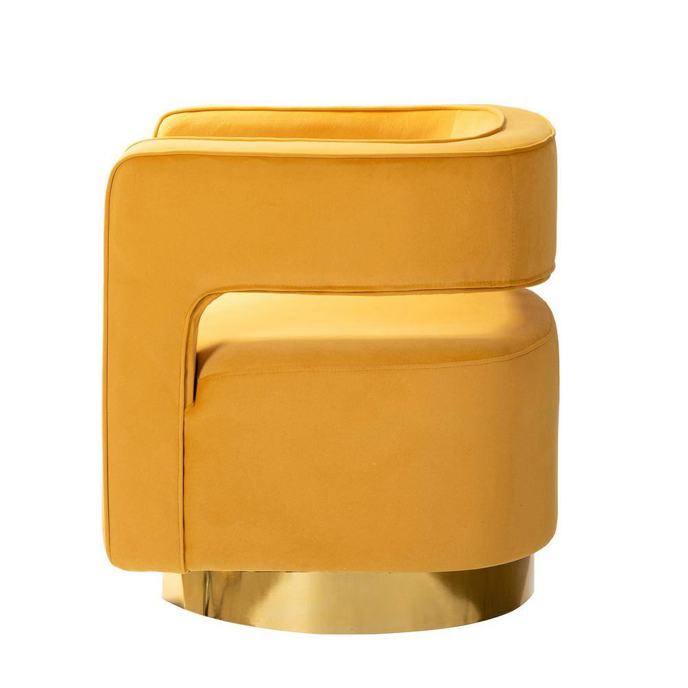 Mustard Velvet Swivel Barrel Chair with Gold Metal Base