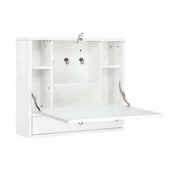 Outopee 23.6 in. W White Retangular Wall Mount Floating Desk Wall Built-Up Computer Desk
